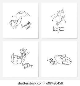 Cute cats hand drawn card. Vector doodle animals collection.
