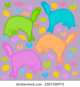 Cute Cats Hand Drawn Design. Childish Background with Kitten . Vector illustration for fabric.