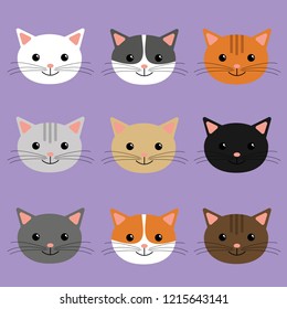 Cute cats heads vector