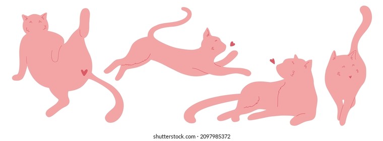 Cute cats with heart.  I love you. Valentine's Day. Vector flat design