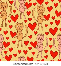 cute cats with hearts seamless pattern