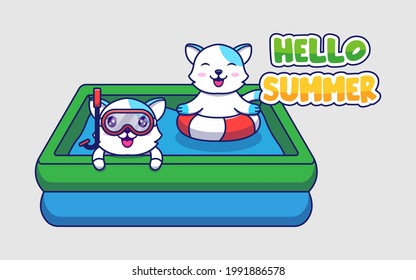 Cute cats with hello summer greeting banner