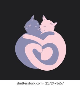 Cute cats hugging each other. Pets in love. 