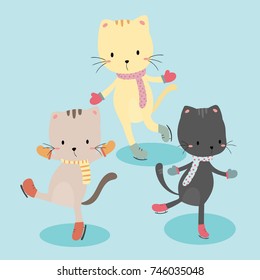 cute cats ice skating vector