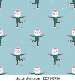 cute cats ice-skate seamless pattern