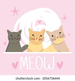 cute cats illustration with hearts around