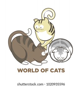 Cute cats or kitten pets playing or posing vector flat icons