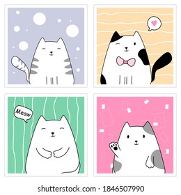Cute cats or kittens looking curiously. Funny face head silhouette.  Design ready for print.
