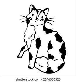 cute cats, line drawing style,  winks, smiles, spotted, cat with stripes