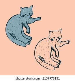 Gatos cortos con pequeña ilustración vectorial de corazones