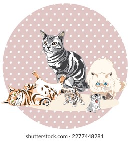 Cute cats live in a family of various types. vector illustrator art design.
