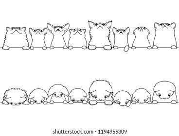 cute cats looking up and down border set