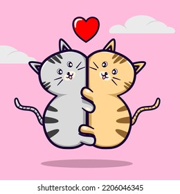 Cute cats love each other vector illustration with cartoon style and isolated background