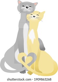 Cute Cats in love hugging. Happy Valentine's day postcard. Vector illustration.