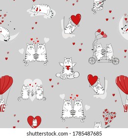Gatos guapos con un patrón de amor. El día de San Valentín es un telón de fondo sin fisuras.