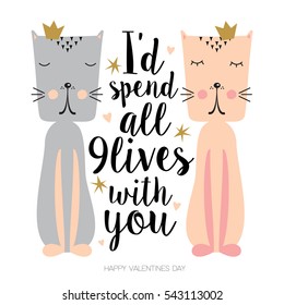 Gatos cortos enamorados y cita para la tarjeta de San Valentín o guardar la tarjeta de fecha