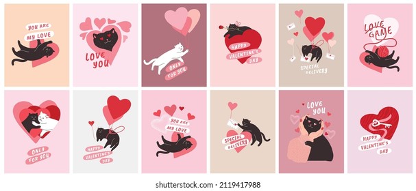 Cute cats in love  Romantic Valentines Day greeting card poster  Cat give heart  kitten in hands  and love envelope  hero cat and rose  Flyers  invitation  brochure  Vector design concept