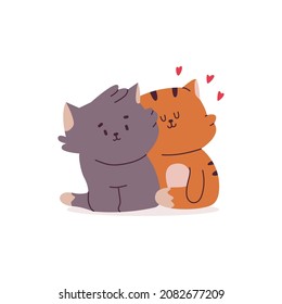 Cute cats in love Valentine's day vector cartoon character isolated on a white background.