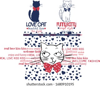 
cute cats i love you hearts and red bow