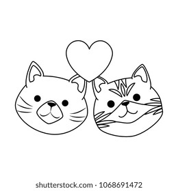 cute cats mascots head with hearts characters