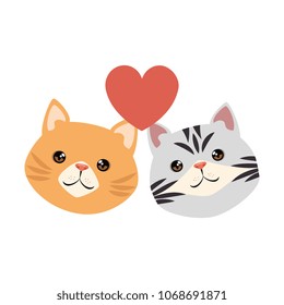 cute cats mascots head with hearts characters