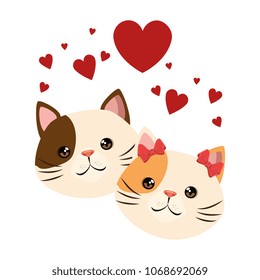 Cute Cats Mascots Head Hearts Characters Stock Vector (Royalty Free ...