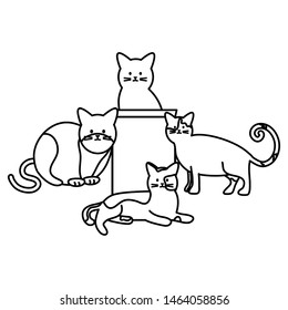 cute cats mascots with paper bag