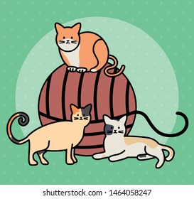 cute cats mascots with wool ball toy