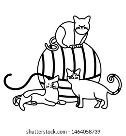 cute cats mascots with wool ball toy