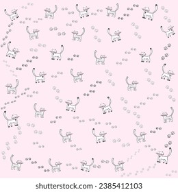 Cute cats. Meow. Color background for children. Childish seamless pattern with cute cat. Creative texture for fabric, textile.  Good for textile fabric design, wrapping paper, website wallpapers.