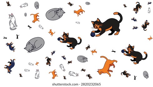 Cute cats and mice depicted in different positions and colors suitable for pet and animal themed content and creative design