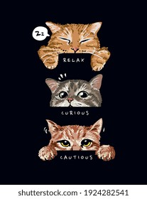 cute cats mood illustration on black background