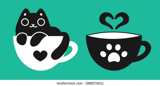 Cute cats and mugs. Two illustrations. Tea and coffee lovers