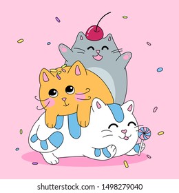 Cute cats on a pink background. Vector illustration