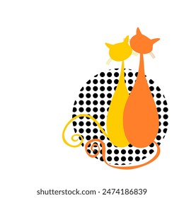 Cute cats on polka dot pattern. Vector Illustration.