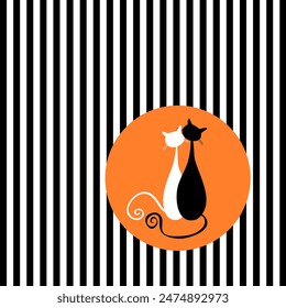 Lindos gatos en patrón de rayas. Ilustración vectorial.