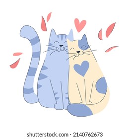 Cute cats in pastel colors. Spring beautiful vector illustration of cats in love. Spring concept. 