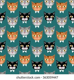 Cute cats pattern on green background