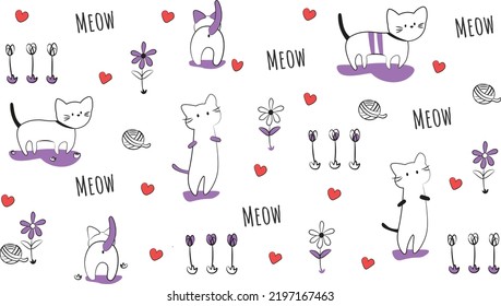 Cute cats pattern.  Print-ready seamless minimalist pattern for prints, wrappings, products, etc. 