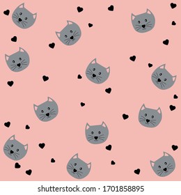 Cute, Cats, Pattern, Vector, Background