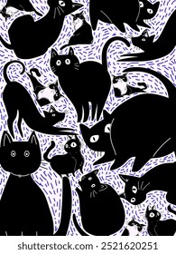 Cute cats pattern vector illustration. Lovely kitten pet animal design for wallpaper, wall art, fabric, textile, wrapping and background.