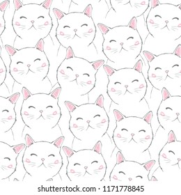 Cute Cats Pet Seamless Icons, Pattern And Background
