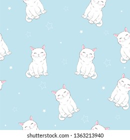 Cute Cats Pet Seamless Icons, Pattern And Background