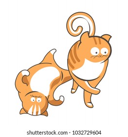 Cute Cats Haustiere oder Kätzchen, die Vektorflachsymbole spielen oder posieren