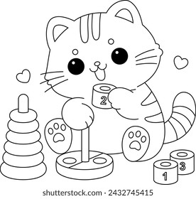 The cute cats are playing puzzle coloring page. 