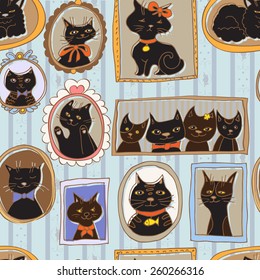 cute cats portraits seamless pattern. retro vector background