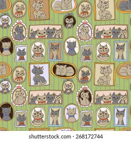 cute cats portraits seamless pattern. retro vector background