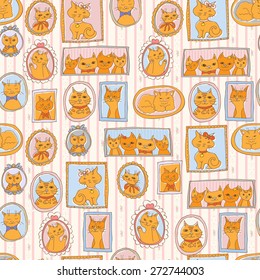 cute cats portraits seamless pattern. retro vector background
