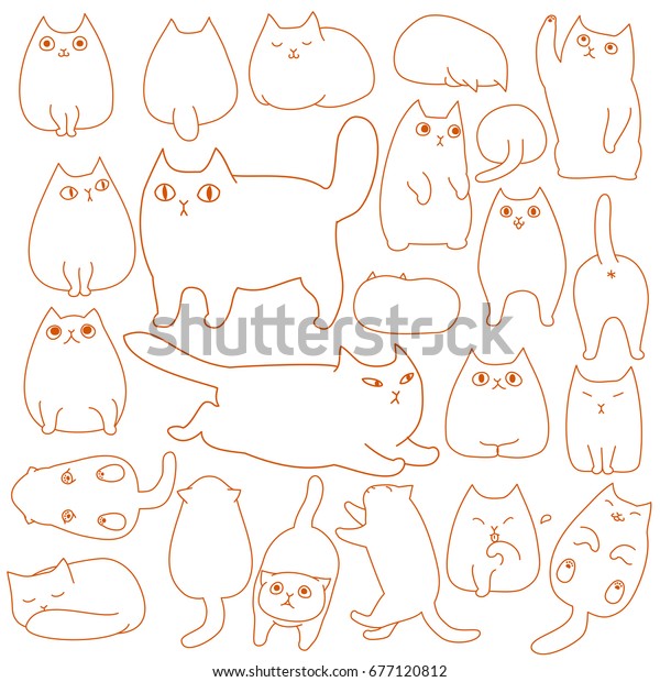 Cute Cats Posing Doodle Line Art Stock Vector (Royalty Free) 677120812 ...