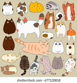 cute cats posing doodle set